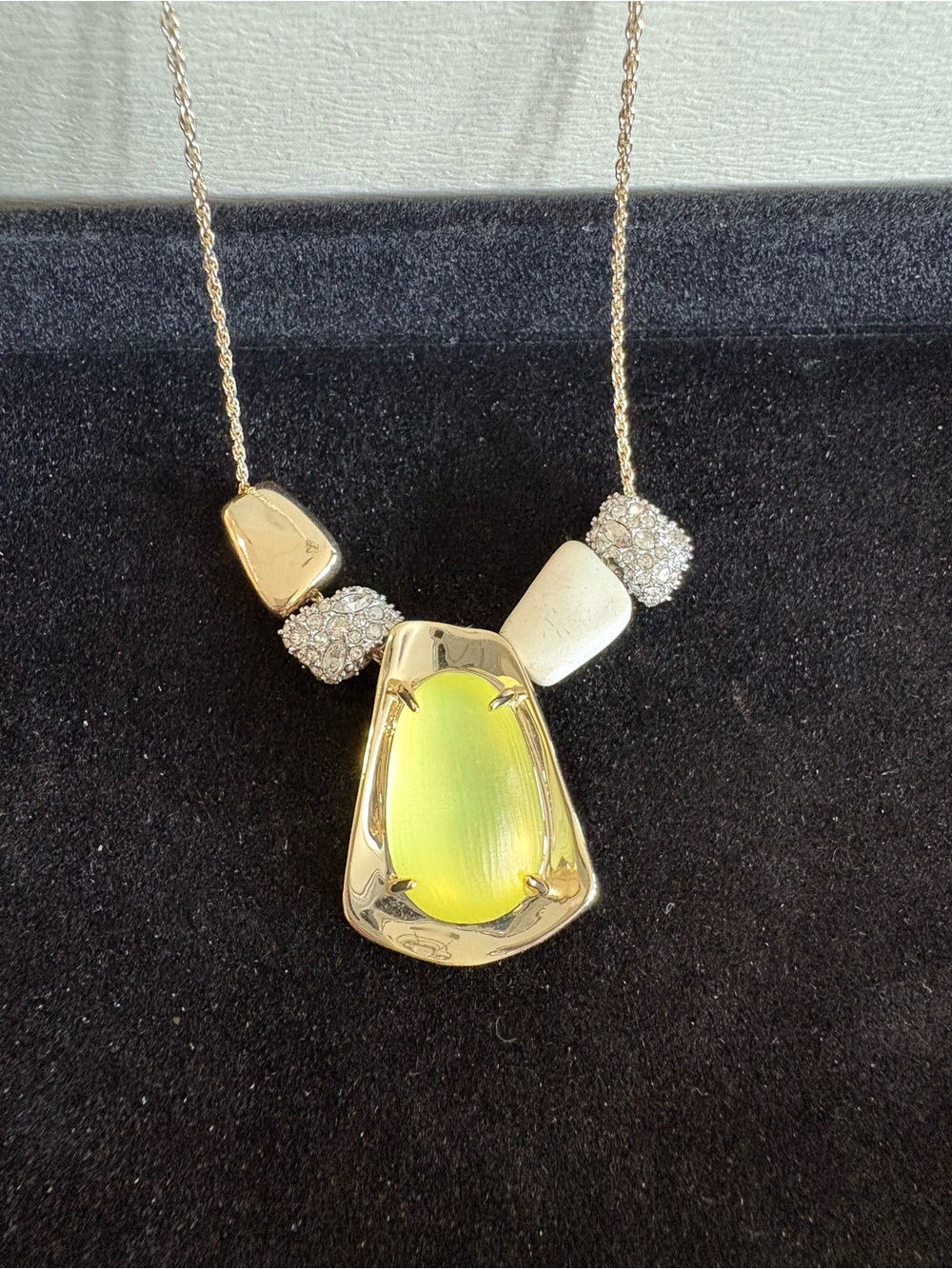 Alexis Bittar Neon Bright Yellow Necklace Diamond Dust Gold and GORGEOUS!